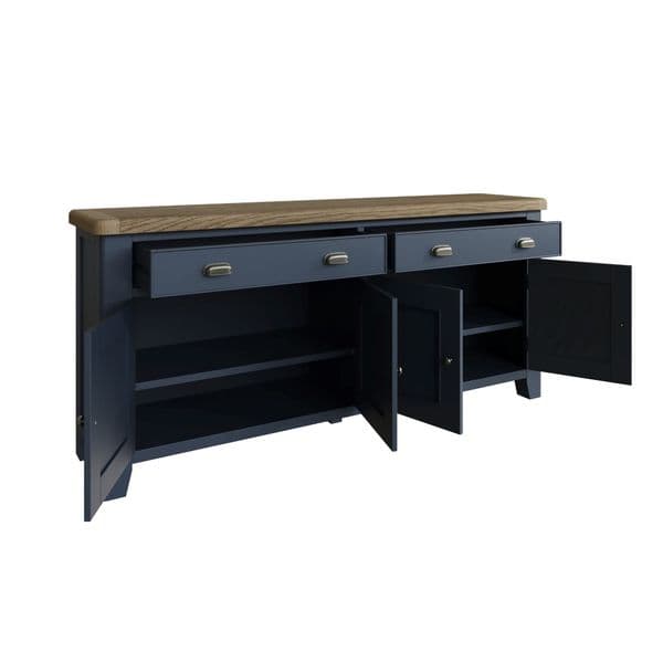 Holmsley Blue dark blue and smoked oak 4 Door Sideboard  with four doors and two drawers.